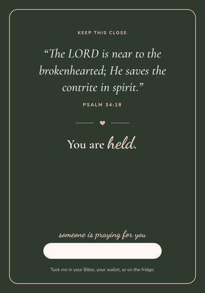 Dark green Held prayer card: You are held